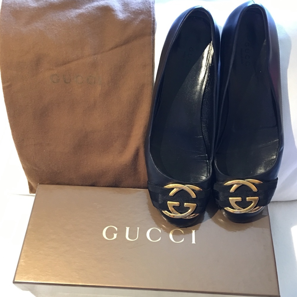 BLACK LEATHER GUCCI BALLERINA FLAT 8